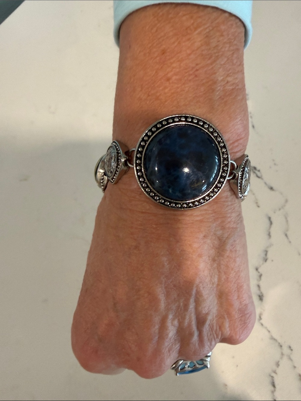 Chico’s Silver Tone Bracelet with Navy Centerpiece w/ alternating navy/silver